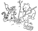 Winnie, Tigger y Piglet en el huerto